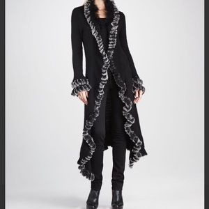 Alberto Makali Black Long Fur Trim Duster